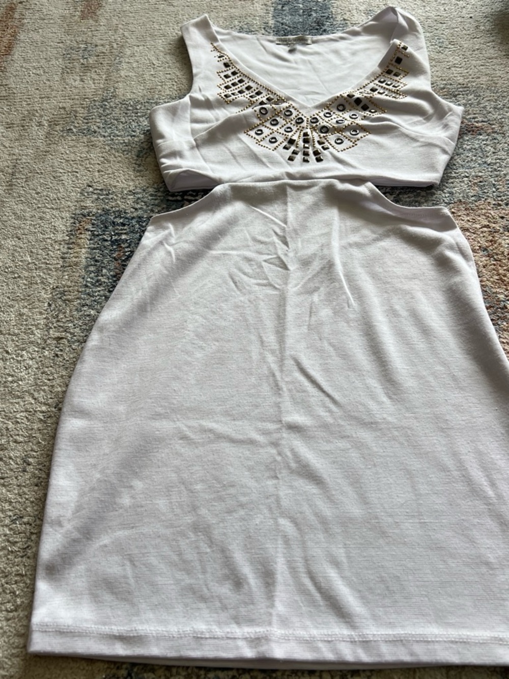 White Embellished V-Neck Bodycon Dress and yellow and pink floral dress